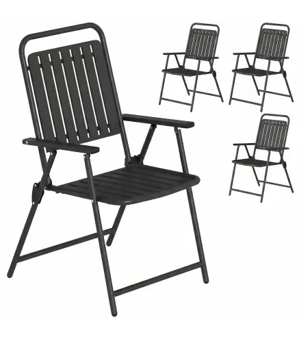 Juego de 4 Sillas de Jardín Exterior Plegables con Reposabrazos Respaldo y Asiento Marco Metálico 55x63x93 cm Negro