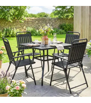 Juego de 4 Sillas de Jardín Exterior Plegables con Reposabrazos Respaldo y Asiento Marco Metálico 55x63x93 cm Negro