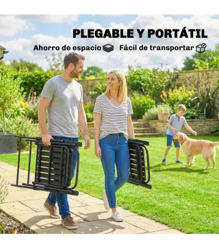 Juego de 4 Sillas de Jardín Exterior Plegables con Reposabrazos Respaldo y Asiento Marco Metálico 55x63x93 cm Negro