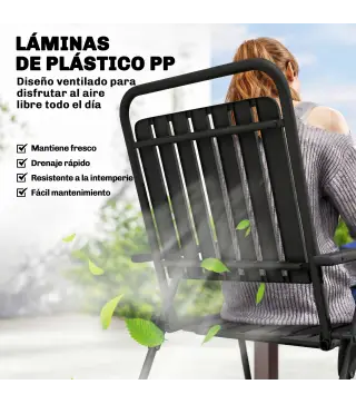 Juego de 4 Sillas de Jardín Exterior Plegables con Reposabrazos Respaldo y Asiento Marco Metálico 55x63x93 cm Negro