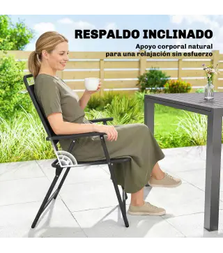 Juego de 4 Sillas de Jardín Exterior Plegables con Reposabrazos Respaldo y Asiento Marco Metálico 55x63x93 cm Negro
