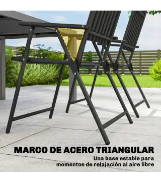 Juego de 4 Sillas de Jardín Exterior Plegables con Reposabrazos Respaldo y Asiento Marco Metálico 55x63x93 cm Negro