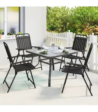 Juego de 4 Sillas de Jardín Exterior Plegables con Reposabrazos Respaldo y Asiento Marco Metálico 55x63x93 cm Negro