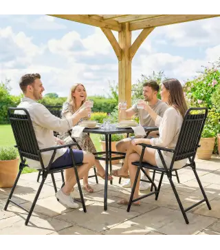 Juego de 4 Sillas de Jardín Exterior Plegables con Reposabrazos Respaldo y Asiento Marco Metálico 55x63x93 cm Negro