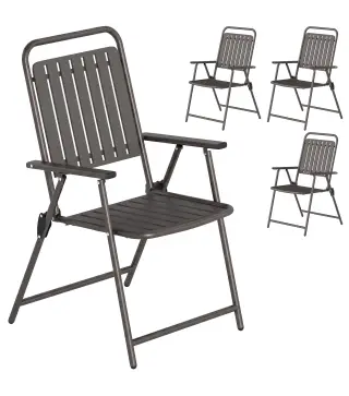 Juego de 4 Sillas de Jardín Exterior Plegables con Reposabrazos Respaldo y Asiento Marco Metálico 55x63x93 cm Marrón