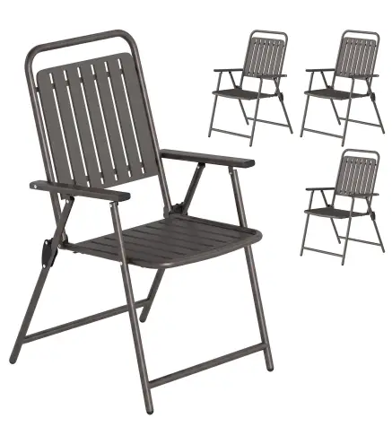 Juego de 4 Sillas de Jardín Exterior Plegables con Reposabrazos Respaldo y Asiento Marco Metálico 55x63x93 cm Marrón