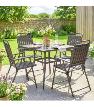 Juego de 4 Sillas de Jardín Exterior Plegables con Reposabrazos Respaldo y Asiento Marco Metálico 55x63x93 cm Marrón