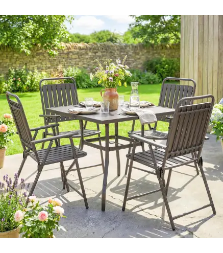 Juego de 4 Sillas de Jardín Exterior Plegables con Reposabrazos Respaldo y Asiento Marco Metálico 55x63x93 cm Marrón