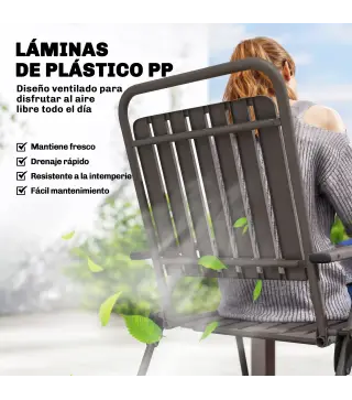 Juego de 4 Sillas de Jardín Exterior Plegables con Reposabrazos Respaldo y Asiento Marco Metálico 55x63x93 cm Marrón