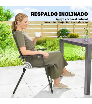 Juego de 4 Sillas de Jardín Exterior Plegables con Reposabrazos Respaldo y Asiento Marco Metálico 55x63x93 cm Marrón