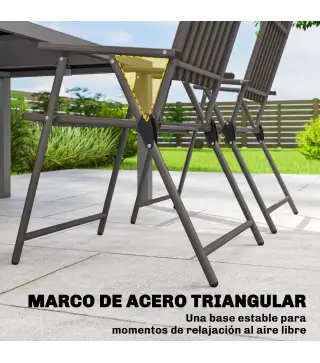 Juego de 4 Sillas de Jardín Exterior Plegables con Reposabrazos Respaldo y Asiento Marco Metálico 55x63x93 cm Marrón