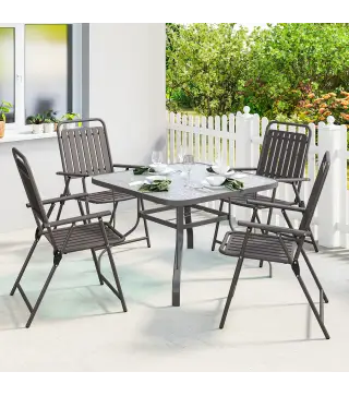 Juego de 4 Sillas de Jardín Exterior Plegables con Reposabrazos Respaldo y Asiento Marco Metálico 55x63x93 cm Marrón