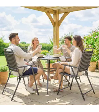 Juego de 4 Sillas de Jardín Exterior Plegables con Reposabrazos Respaldo y Asiento Marco Metálico 55x63x93 cm Marrón