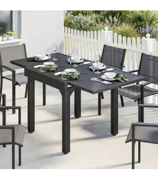 Mesa de Comedor Exterior Extensible 80/160 cm para 4-6 Personas Mesa de Jardín Rectangular para Terraza Negro