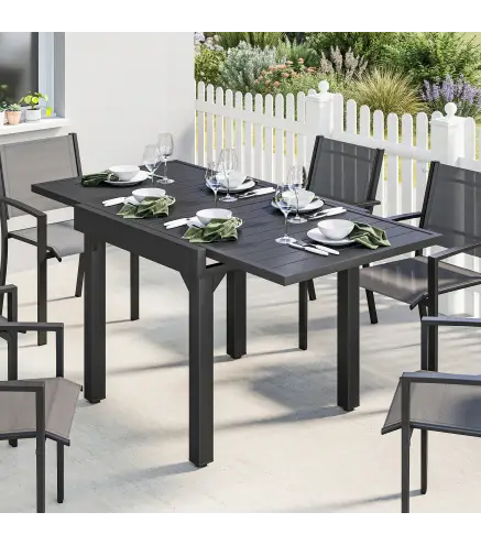 Mesa de Comedor Exterior Extensible 80/160 cm para 4-6 Personas Mesa de Jardín Rectangular para Terraza Negro