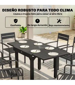 Mesa de Comedor Exterior Extensible 80/160 cm para 4-6 Personas Mesa de Jardín Rectangular para Terraza Negro