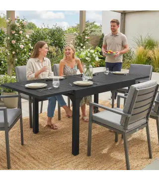 Mesa de Comedor Exterior Extensible 80/160 cm para 4-6 Personas Mesa de Jardín Rectangular para Terraza Negro