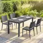 Conjunto de Mesa y Sillas Jardín con Mesa de Tablero Ranurado y 4 Sillas Apilables para Terraza Patio Gris