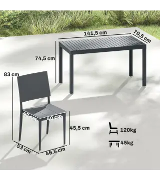 Conjunto de Mesa y Sillas Jardín con Mesa de Tablero Ranurado y 4 Sillas Apilables para Terraza Patio Gris