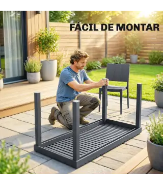 Conjunto de Mesa y Sillas Jardín con Mesa de Tablero Ranurado y 4 Sillas Apilables para Terraza Patio Gris