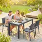 Conjunto de Mesa y Sillas Jardín con Mesa de Tablero Ranurado y 4 Sillas Apilables para Terraza Patio Gris