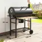 Barbacoa de Carbón Portátil Barbacoa Carbón Barril con Asador Eléctrico Estantes Plegables Ruedas Termómetro
