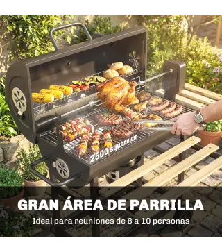 Barbacoa de Carbón Portátil Barbacoa Carbón Barril con Asador Eléctrico Estantes Plegables Ruedas Termómetro