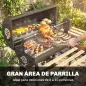 Barbacoa de Carbón Portátil Barbacoa Carbón Barril con Asador Eléctrico Estantes Plegables Ruedas Termómetro