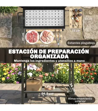 Barbacoa de Carbón Portátil Barbacoa Carbón Barril con Asador Eléctrico Estantes Plegables Ruedas Termómetro