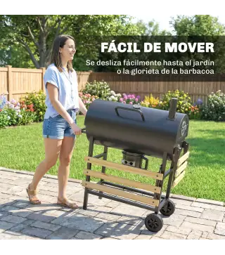 Barbacoa de Carbón Portátil Barbacoa Carbón Barril con Asador Eléctrico Estantes Plegables Ruedas Termómetro