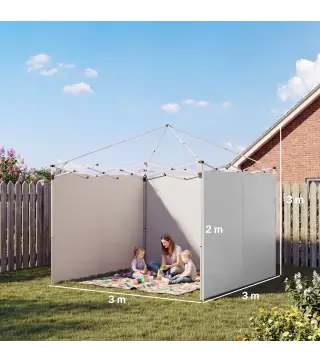 3 Paredes Laterales para Carpas de 3x3 m 300x200 cm Paredes Laterales de Repuesto de Tela Oxford con Cremallera Blanco