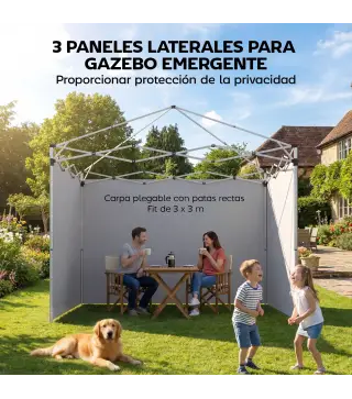 3 Paredes Laterales para Carpas de 3x3 m 300x200 cm Paredes Laterales de Repuesto de Tela Oxford con Cremallera Blanco