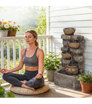 Fuente de Jardín con Iluminación LED Bomba Fuente Decorativa en Cascada de 5 Niveles Flujo Ajustable Marrón Rústico