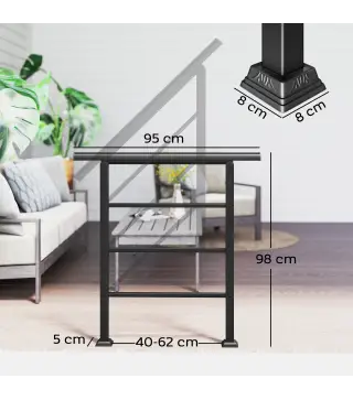 Barandilla de Escalera 95 cm Pasamanos para Escalera con Kit de Instalación Ángulo Ajustable para 1-3 Escalones Negro