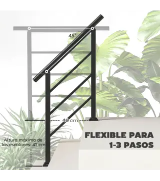 Barandilla de Escalera 95 cm Pasamanos para Escalera con Kit de Instalación Ángulo Ajustable para 1-3 Escalones Negro