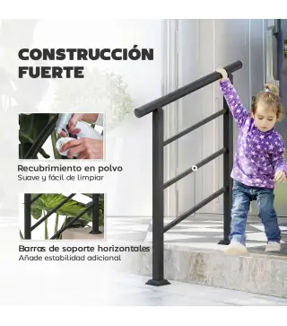 Barandilla de Escalera 95 cm Pasamanos para Escalera con Kit de Instalación Ángulo Ajustable para 1-3 Escalones Negro