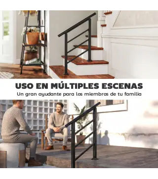 Barandilla de Escalera 95 cm Pasamanos para Escalera con Kit de Instalación Ángulo Ajustable para 1-3 Escalones Negro