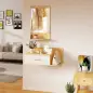 Conjunto de Recibidor de Entrada de Pared con Espejo y Almacenaje Espejo con Cajón y 2 Estantes Abiertos Madera Natural