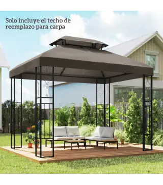Toldo de Recambio 4x3 m con Techo Doble Orificios de Drenaje y Protección UV Solo Toldo NO Incluye Marco Marrón