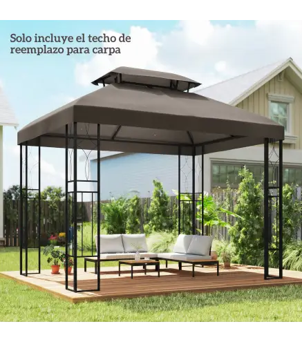 Toldo de Recambio 4x3 m con Techo Doble Orificios de Drenaje y Protección UV Solo Toldo NO Incluye Marco Marrón