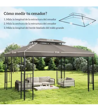 Toldo de Recambio 4x3 m con Techo Doble Orificios de Drenaje y Protección UV Solo Toldo NO Incluye Marco Marrón