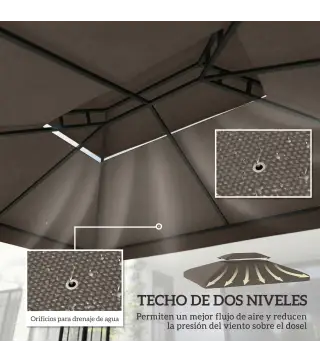 Toldo de Recambio 4x3 m con Techo Doble Orificios de Drenaje y Protección UV Solo Toldo NO Incluye Marco Marrón