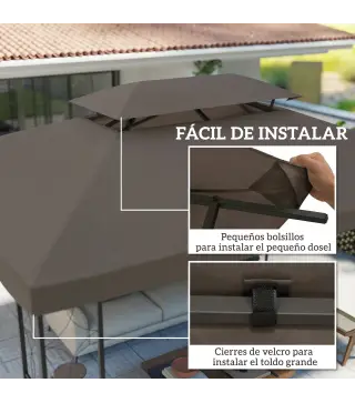 Toldo de Recambio 4x3 m con Techo Doble Orificios de Drenaje y Protección UV Solo Toldo NO Incluye Marco Marrón