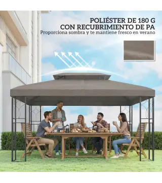 Toldo de Recambio 4x3 m con Techo Doble Orificios de Drenaje y Protección UV Solo Toldo NO Incluye Marco Marrón