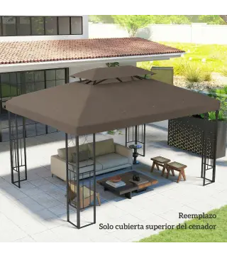 Toldo de Recambio 4x3 m con Techo Doble Orificios de Drenaje y Protección UV Solo Toldo NO Incluye Marco Marrón