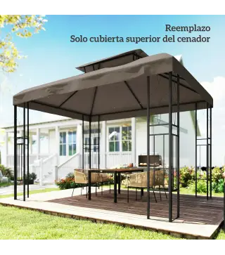 Toldo de Recambio 4x3 m con Techo Doble Orificios de Drenaje y Protección UV Solo Toldo NO Incluye Marco Marrón