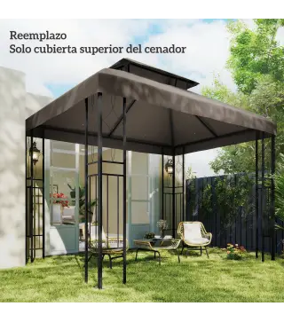 Toldo de Recambio 4x3 m con Techo Doble Orificios de Drenaje y Protección UV Solo Toldo NO Incluye Marco Marrón