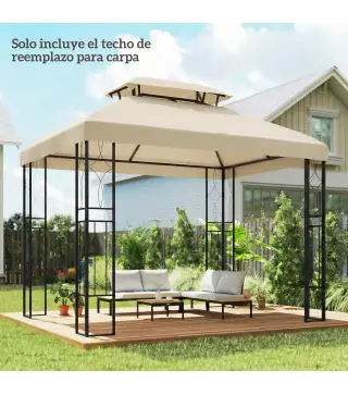 Toldo de Recambio 4x3 m con Techo Doble Orificios de Drenaje y Protección UV Solo Toldo NO Incluye Marco Blanco Crema