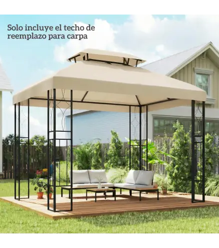 Toldo de Recambio 4x3 m con Techo Doble Orificios de Drenaje y Protección UV Solo Toldo NO Incluye Marco Blanco Crema