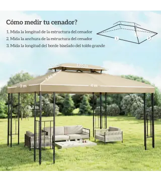 Toldo de Recambio 4x3 m con Techo Doble Orificios de Drenaje y Protección UV Solo Toldo NO Incluye Marco Blanco Crema